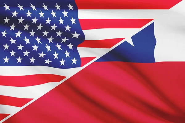Series of ruffled flags. USA and Chile. — Stock Photo, Image