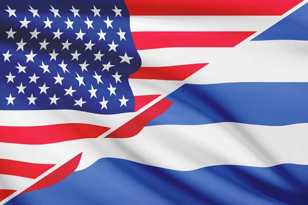 Series of ruffled flags. USA and Republic of Cuba. — Stock Photo, Image