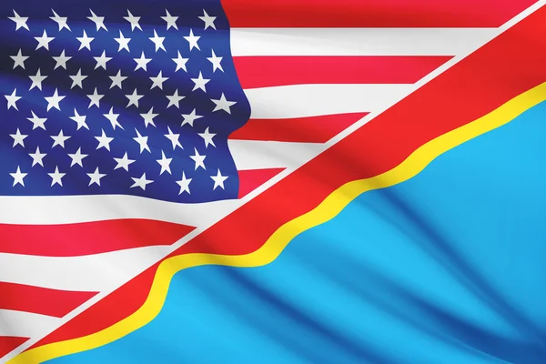 Series of ruffled flags. USA and Democratic Republic of the Congo. — Stock Photo, Image