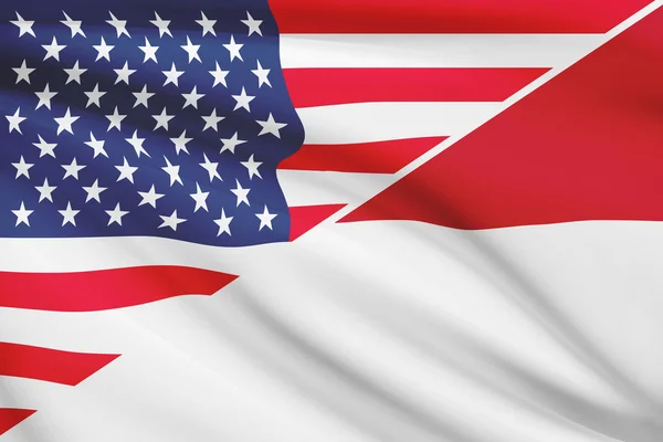 Series of ruffled flags. USA and Principality of Monaco. — Stock Photo, Image