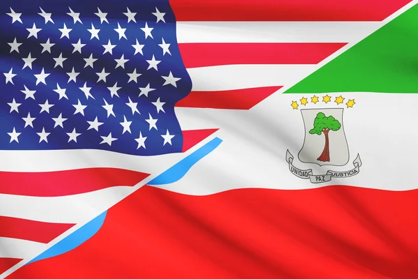 Series of ruffled flags. USA and Republic of Equatorial Guinea. — Stock Photo, Image