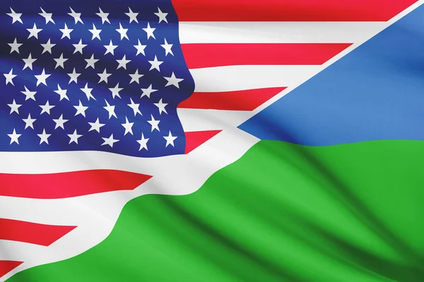 Serie von gekräuselte Flags. USA und Dschibuti. — Stockfoto