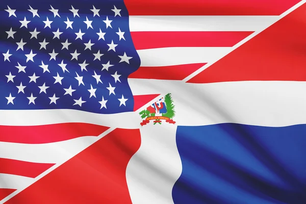 Series of ruffled flags. USA and Dominican Republic. — Stock Photo, Image