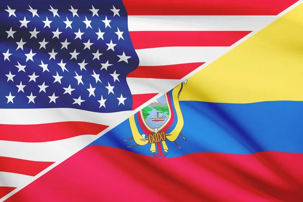 Serie von gekräuselte Flags. USA und der Republik ecuador. — Stockfoto