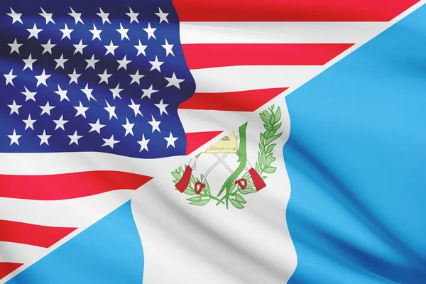 Series of ruffled flags. USA and Republic of Republic of Guatemala. — Stock Photo, Image