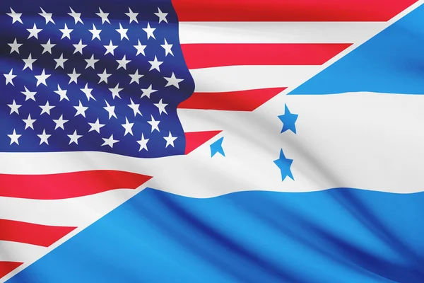 Series of ruffled flags. USA and Republic of Honduras. — Stock Photo, Image