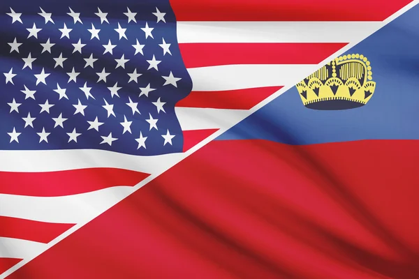 Serie de banderas con volantes. Estados Unidos y el Principado de liechtenstein. — Foto de Stock