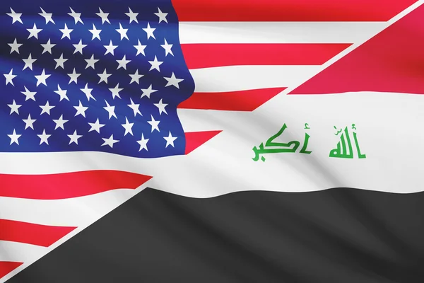 Series of ruffled flags. USA and Republic of Iraq. — Stock Photo, Image