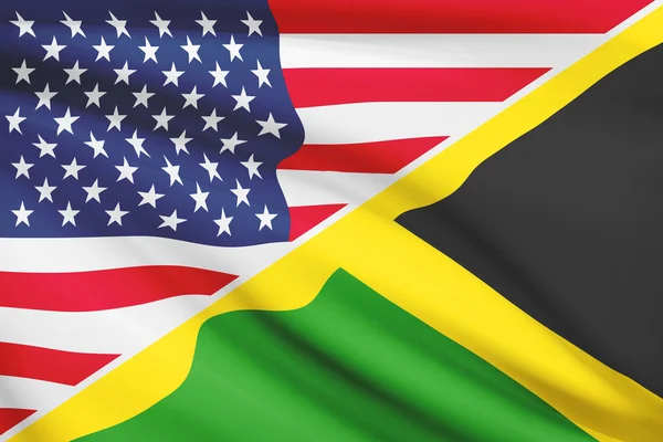 Serie av ruggig flaggor. USA och jamaica samväldet. — Stockfoto