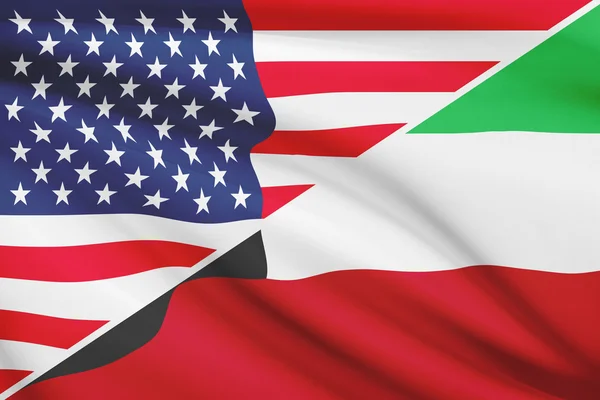 Series of ruffled flags. USA and State of Kuwait. — Stock Photo, Image