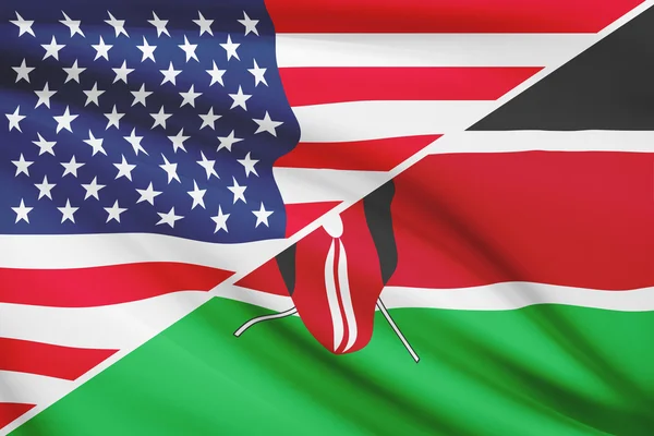 Series of ruffled flags. USA and Republic of Kenya. — Stock Photo, Image