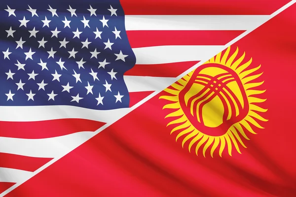 Series of ruffled flags. USA and Kyrgyz Republic. — Stock Photo, Image