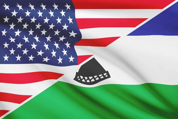 Serie von gekräuselte Flags. USA und Königreich lesotho. — Stockfoto