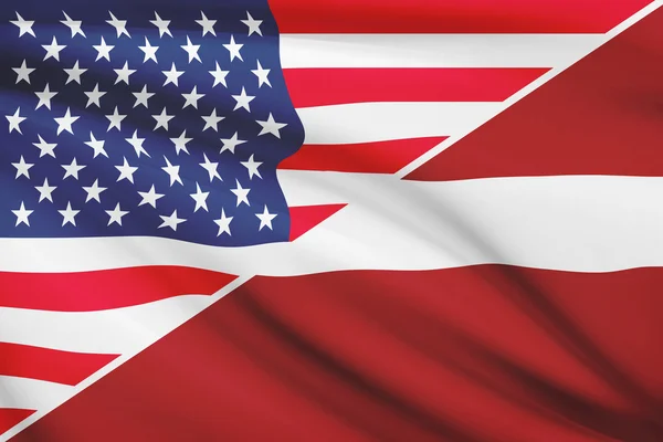 Series of ruffled flags. USA and Republic of Latvia. — Stock Photo, Image