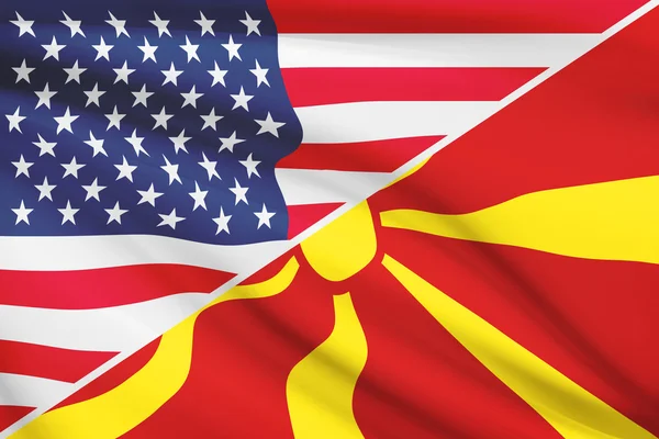 Series of ruffled flags. USA and Republic of Macedonia. — Stock Photo, Image