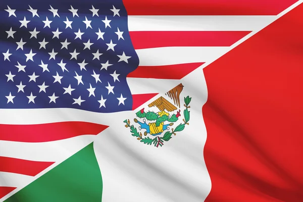 Series of ruffled flags. USA and United Mexican States. — Stock Photo, Image