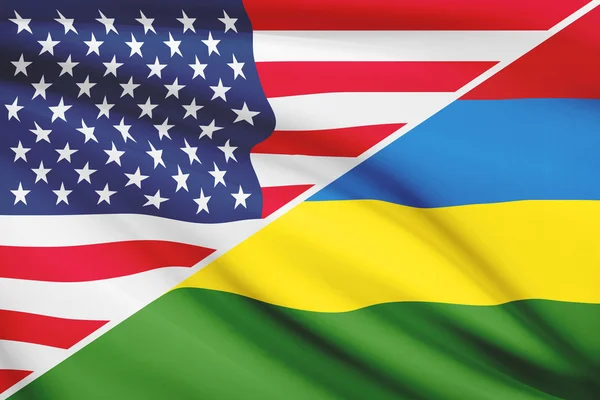 Series of ruffled flags. USA and Republic of Mauritius. — Stock Photo, Image