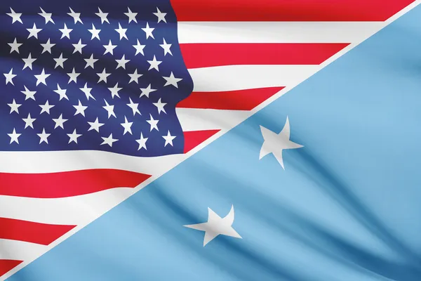 Serie de banderas con volantes. Estados Unidos y los Estados Federados de micronesia. —  Fotos de Stock