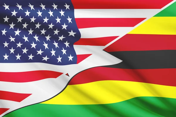 Series of ruffled flags. USA and Republic of Zimbabwe. — Stock Photo, Image