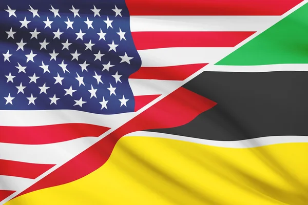 Serie von gekräuselte Flags. USA und der Republik Mosambik. — Stockfoto