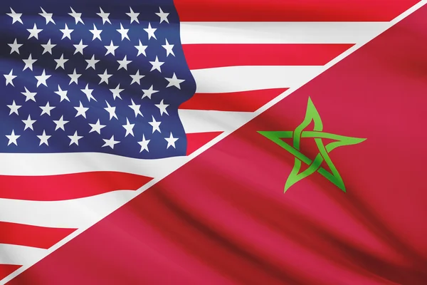 Serie von gekräuselte Flags. USA und Königreich von Marokko. — Stockfoto