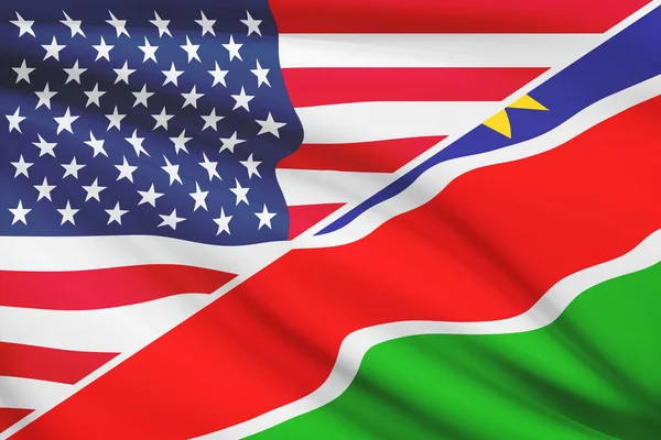 Serie von gekräuselte Flags. USA und der Republik namibia. — Stockfoto
