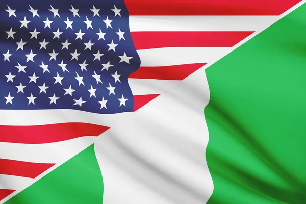 Series of ruffled flags. USA and Federal Republic of Nigeria. — Stock Photo, Image