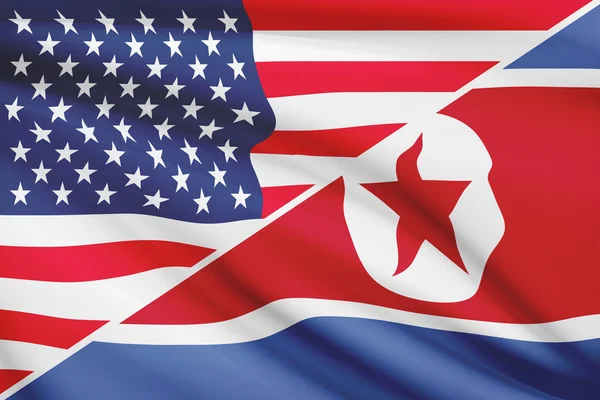 Fodros zászlók sorozata. USA-ban és a Népi Demokratikus Köztársaság Koreai. — Stock Fotó