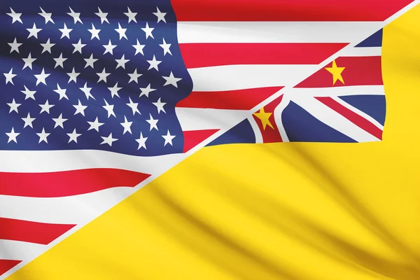 Serie di bandiere arruffati. USA e niue. — Foto Stock