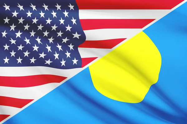 Series of ruffled flags. USA and Republic of Palau. — Stock Photo, Image