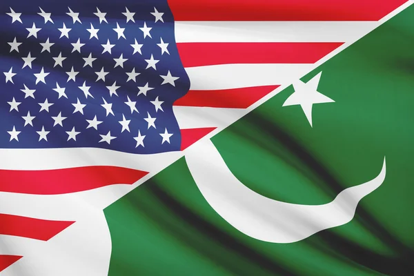 Series of ruffled flags. USA and Islamic Republic of Pakistan. — Stock Photo, Image