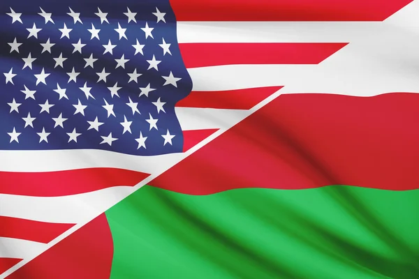 Série nabíranou vlajek. USA a sultanát Omán. — Stock fotografie
