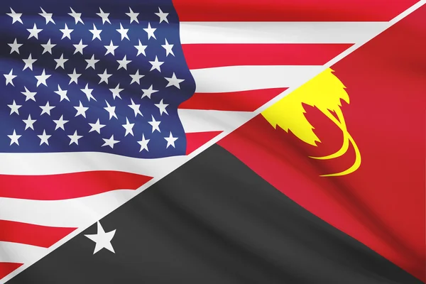 Серия трепал флагов. США и независимого государства Папуа-Новая Гвинея. — стоковое фото