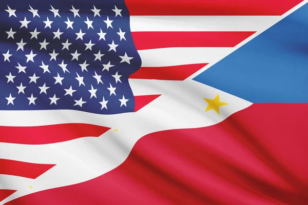 Series of ruffled flags. USA and Republic of the Philippines. — Stock Photo, Image