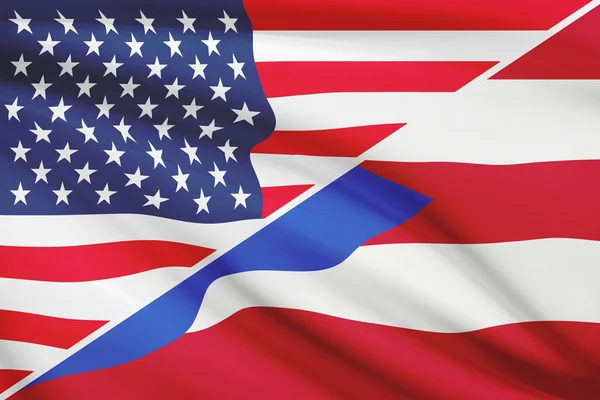 Series of ruffled flags. USA and Commonwealth of Puerto Rico. — Stock Photo, Image