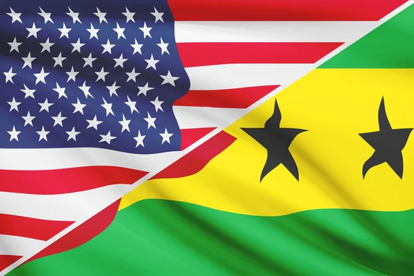 Series of ruffled flags. USA and Democratic Republic of Sao Tome and Principe. — Stock Photo, Image