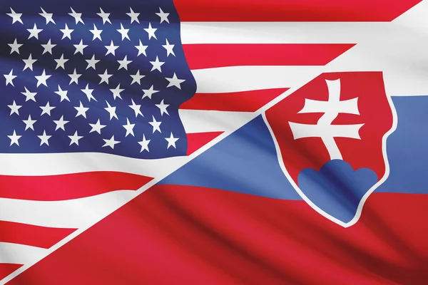 Series of ruffled flags. USA and Slovak Republic - Slovakia. — Stock Photo, Image