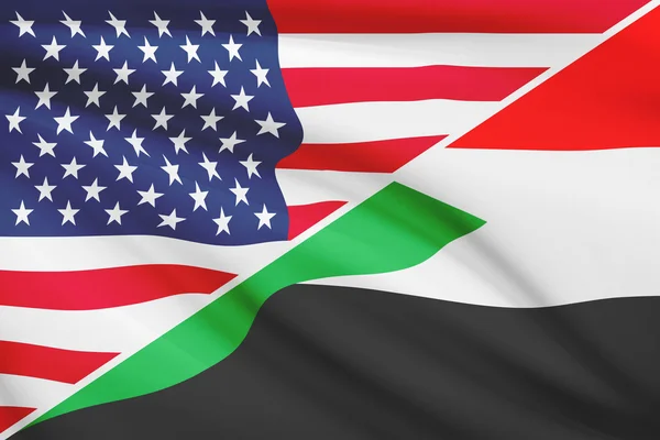 Series of ruffled flags. USA and Republic of the Sudan. — Stock Photo, Image