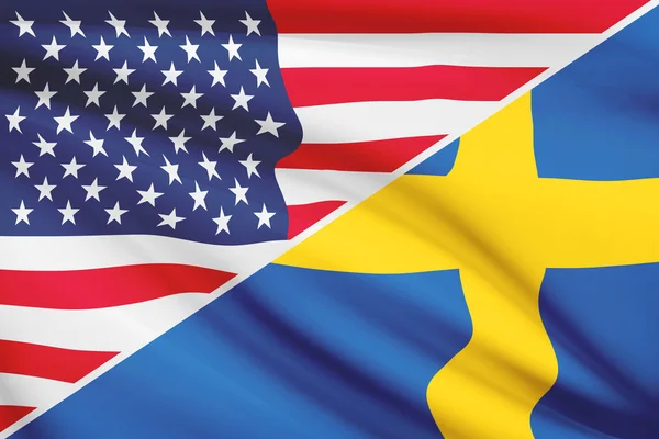 Series of ruffled flags. USA and Kingdom of Sweden. — Stock Photo, Image