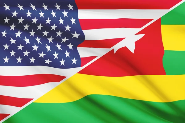 Serie von gekräuselte Flags. USA und République togolaise. — Stockfoto