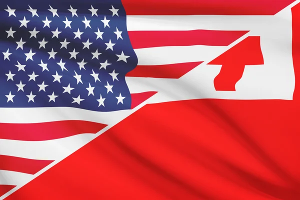 Series of ruffled flags. USA and Kingdom of Tonga. — Stock Photo, Image