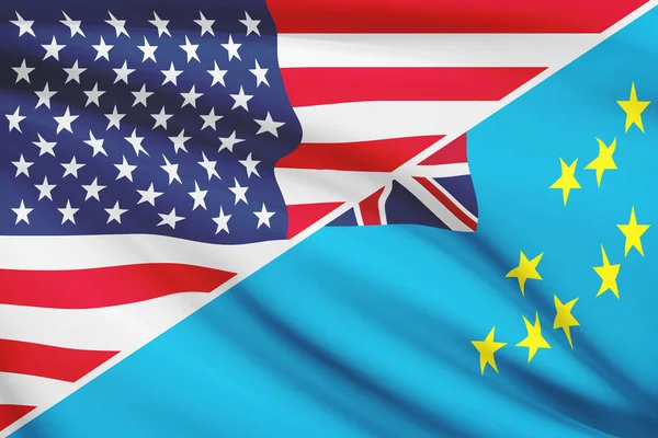 Serie de banderas con volantes. Estados Unidos y tuvalu. — Foto de Stock