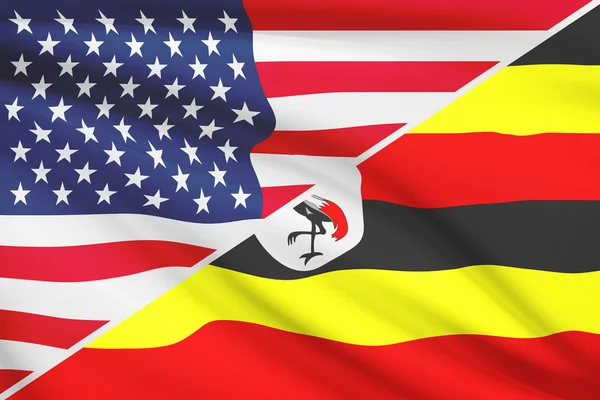 波立たせられたフラグのシリーズ。米国そしてウガンダ共和国. — ストック写真