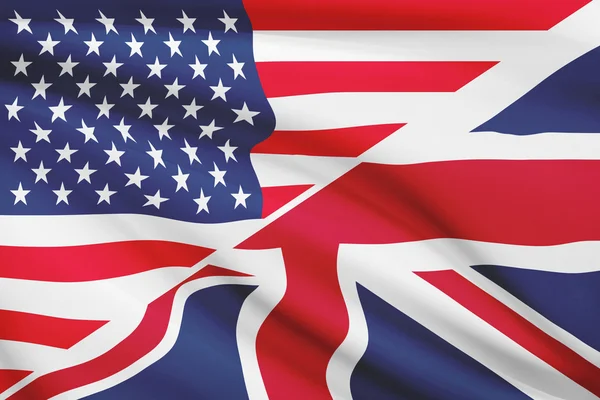 Series of ruffled flags. USA and United Kingdom of Great Britain and Northern Ireland. — Stock Photo, Image