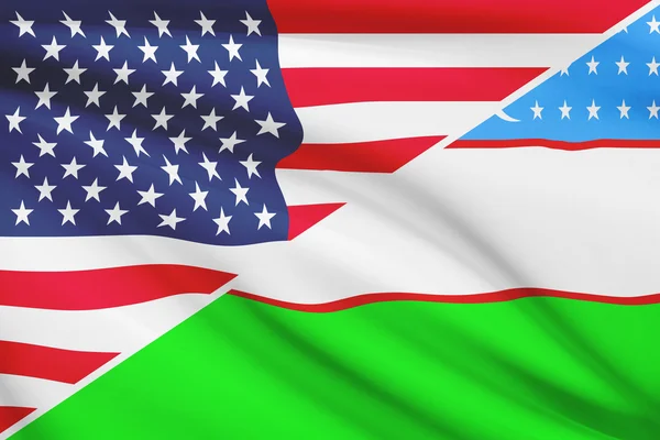 Serie von gekräuselte Flags. USA und der Republik Usbekistan. — Stockfoto