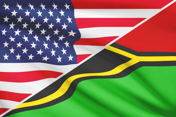 Series of ruffled flags. USA and Republic of Vanuatu. — Stock Photo, Image