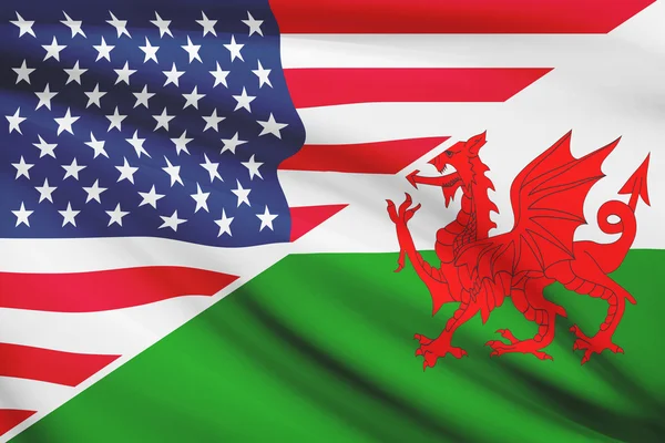 Serie von gekräuselte Flags. USA und Wales - cymru. — Stockfoto