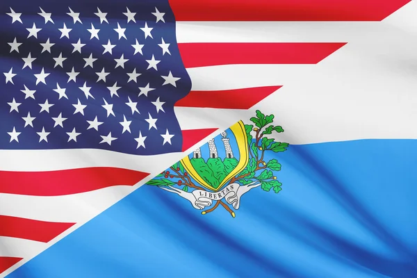 Serie di bandiere arruffati. Stati Uniti d'America e la Repubblica di san marino. — Foto Stock