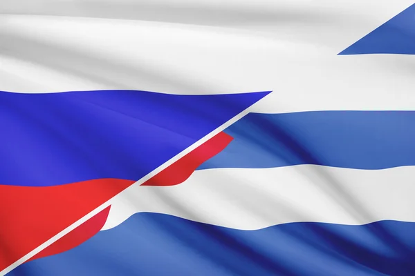 Series of ruffled flags. Russia and Republic of Cuba. — Stock Photo, Image