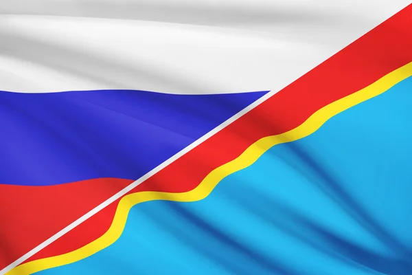 Series of ruffled flags. Russia and Democratic Republic of the Congo.